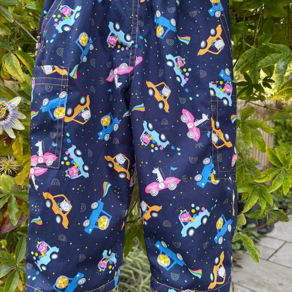 Navy Cars Cargo Trousers