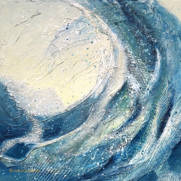Original mixed media abstract ocean painting breaking wave textured marine art