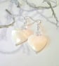 Large 22mm Heart Cut Mother of Pearl & Clear Quartz Sterling Silver Earrings - Image 1