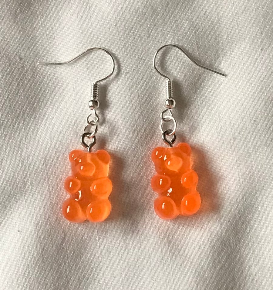 Orange gummy bear earrings