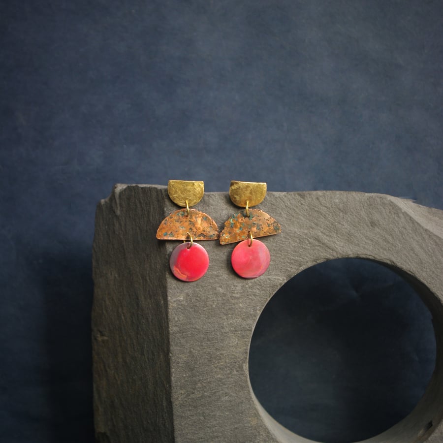 Copper and Brass Geometric Shapes Earrings
