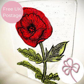 Fused Glass Painted Poppy Candle Holder