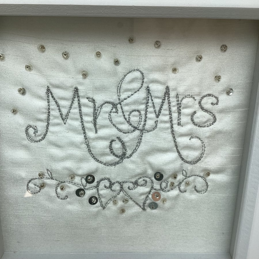 Mr and Mrs embroidered picture.Wedding day gift