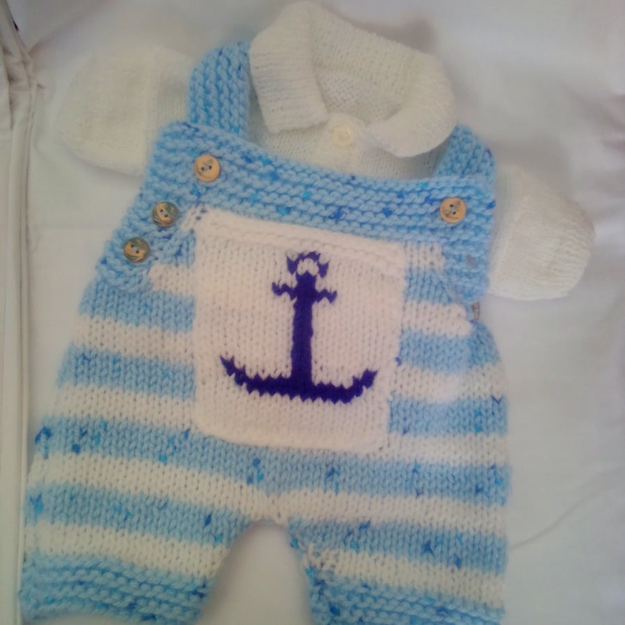 Nautical Romper and Jumper Set for Baby, Baby's Hand Knitted Outfit, Baby's Gift