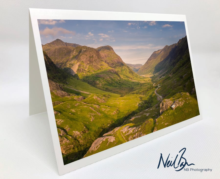 Glen Coe & Three Sisters on a summers day - Scottish Greeting Card by Neil Barr