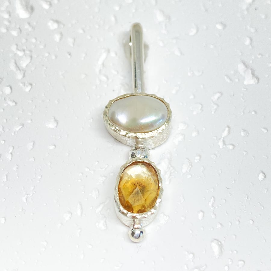 Citrine and Pearl Silver Pendant 