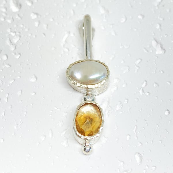 Citrine and Pearl Silver Pendant 