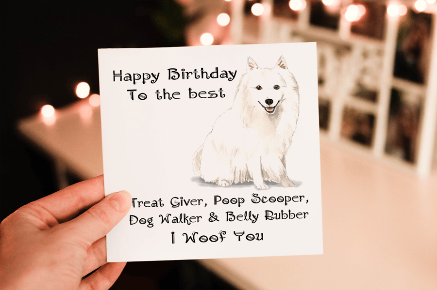 Japenese Spitz Dog Birthday Card, Dog Birthday Card, Personalized