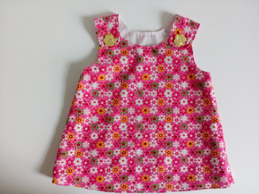 A line dress, 0-3 months, pink floral print needlecord, pinafore, winter dress