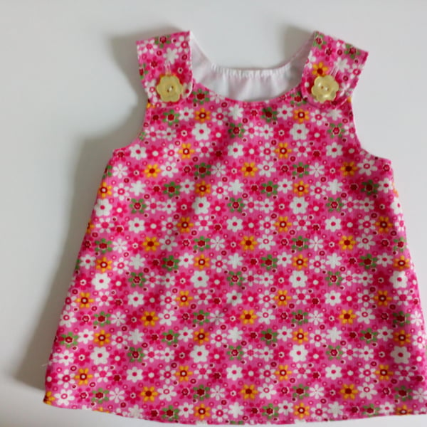 A line dress, 0-3 months, pink floral print needlecord, pinafore, winter dress