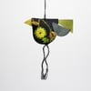 Black felt hand embroidered bird-shaped hanging decoration called Big Chixy