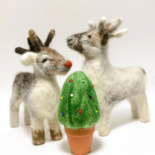 2 in 1 Early Bird Christmas Needle Felting Kit - Robins and Reindeer