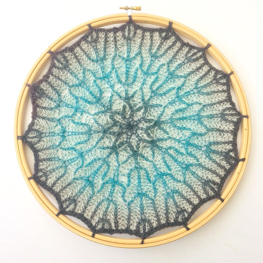 Knitted Textile Wall hanging 12" Mandala