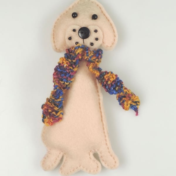 Large Golden Labrador Felt Dog Christmas Tree Decoration with Hand Knitted Scarf