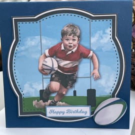Rugby playing boy Happy Birthday card