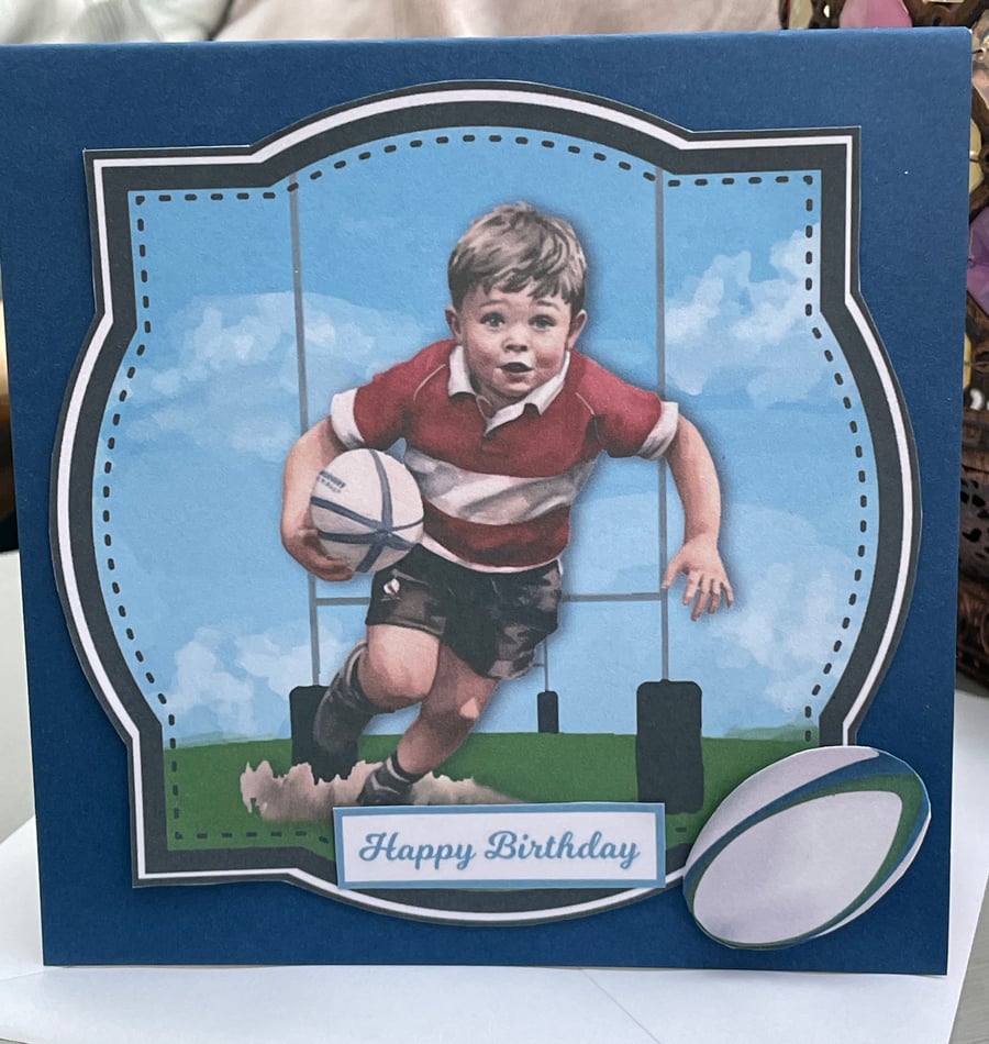 Rugby playing boy Happy Birthday card