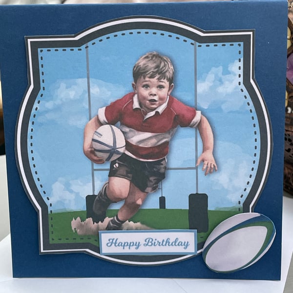 Rugby playing boy Happy Birthday card