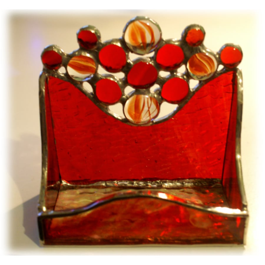 RESERVED for JAN  Business Card Holder Handmade Stained Glass Red 