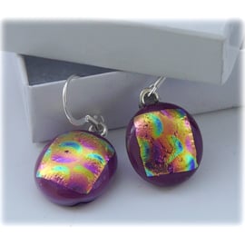 Handmade Fused Dichroic Glass Earrings 204 Rose Pink Shimmer