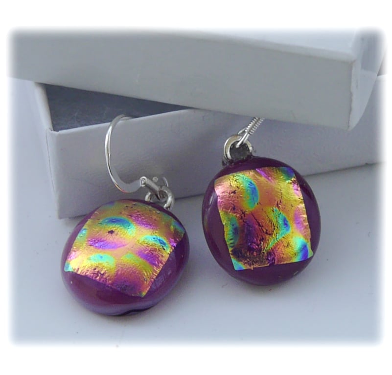 Handmade Fused Dichroic Glass Earrings 204 Rose Pink Shimmer