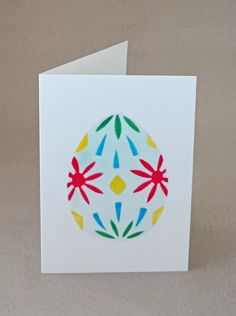 Painted egg stencil art Easter card, handmade