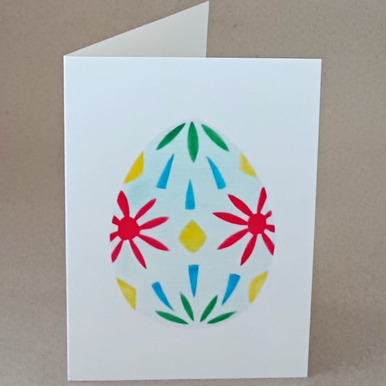 Painted egg stencil art Easter card, handmade