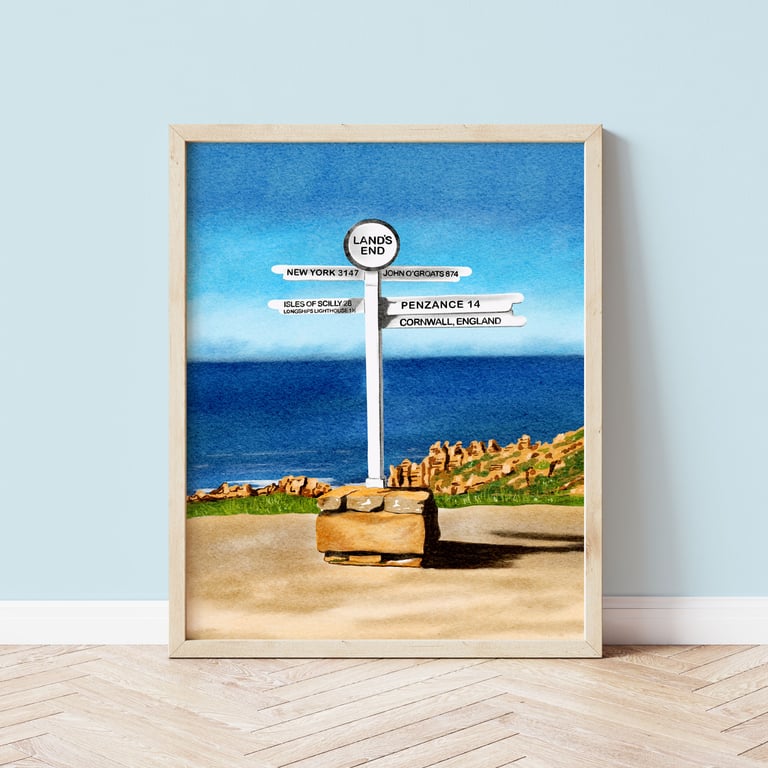 Land's End, Cornwall Illustrated A4 Art Print