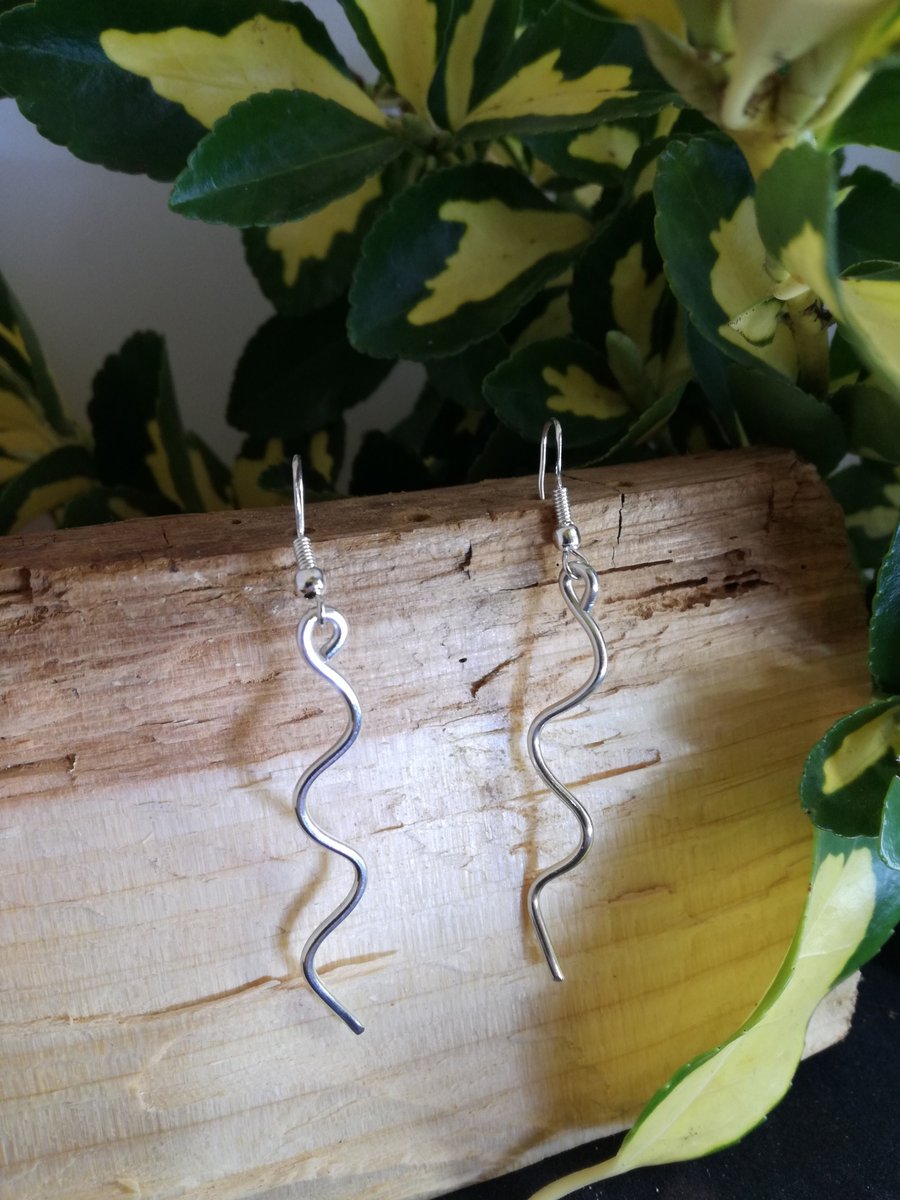 Silver 'wiggley' drop earrings
