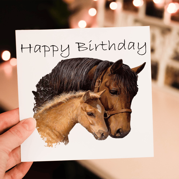 Horse Birthday Card, Horse & Foal Birthday Card, Card for Birthday