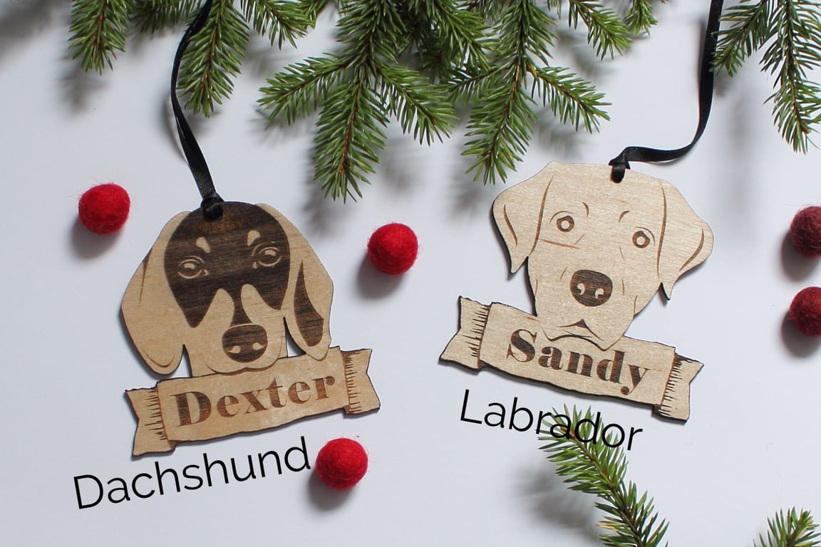 Personalised Christmas Dog Decoration - Spaniel,labrador,pug,beagle,whippet