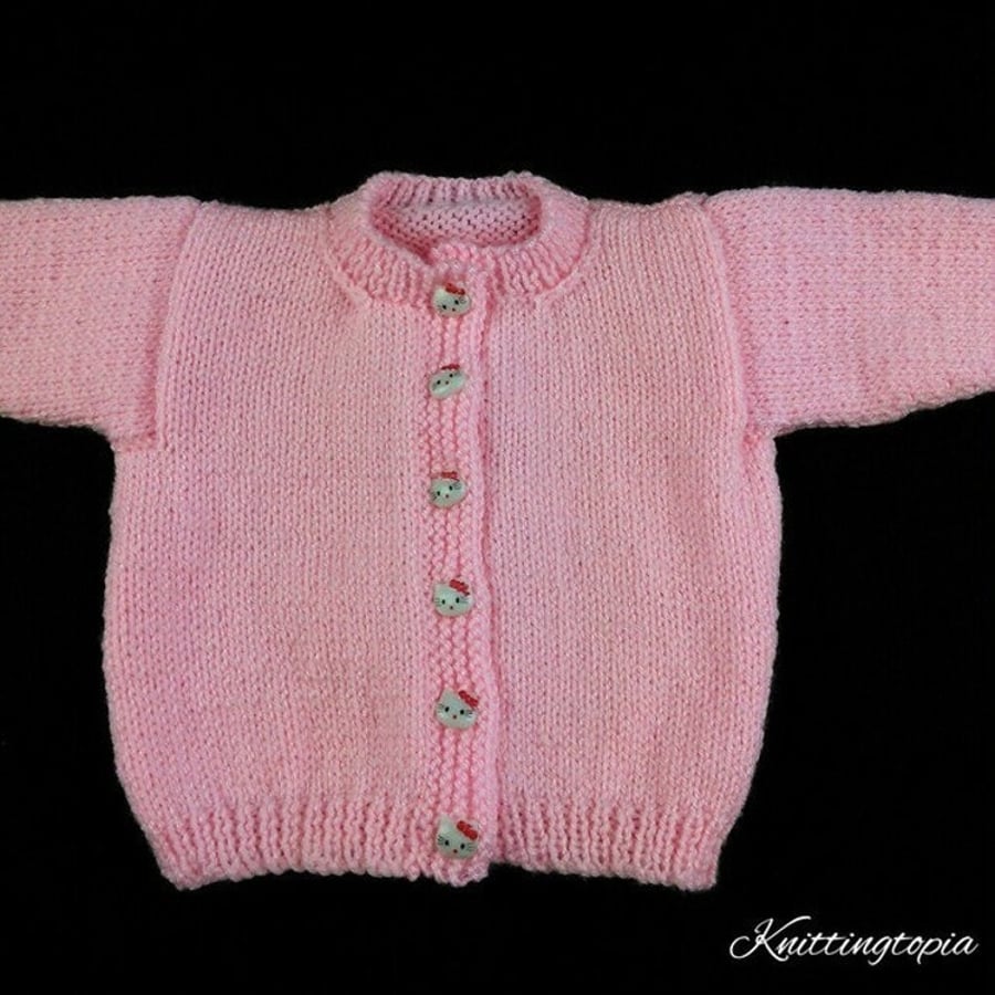 Baby girl cardigan hand knitted in pale pink 0 - 3 months Seconds Sunday