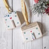 Set of 2 Painted Christmas House Hanging Decorations