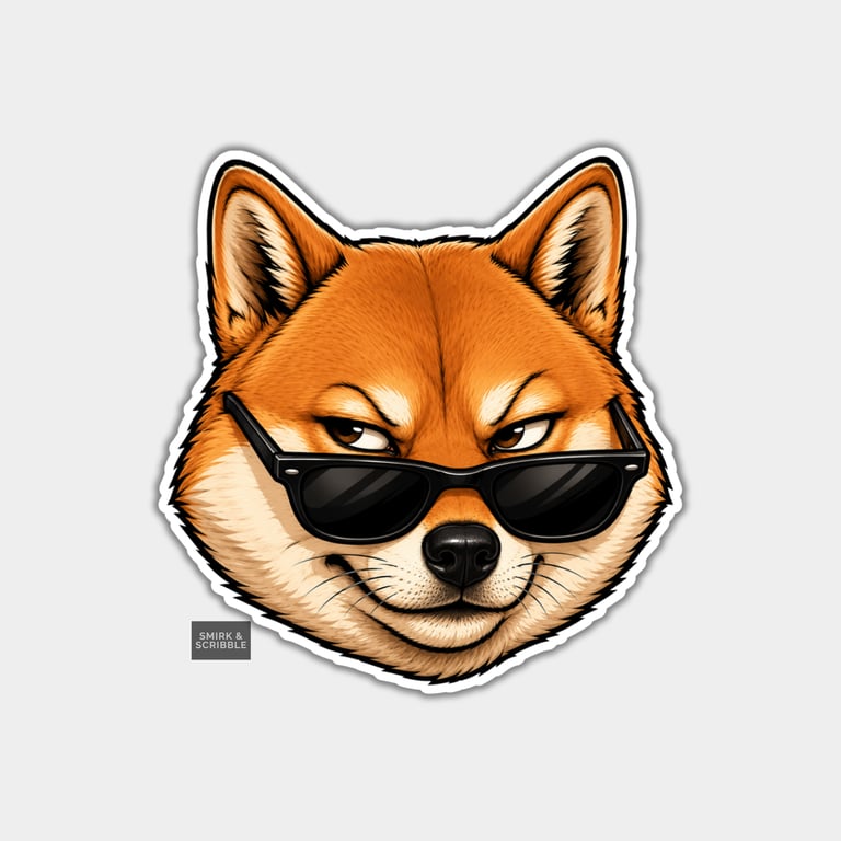 Funny Vinyl Die Cut Sticker For Adults - Shiba Inu Face With Sunglasses