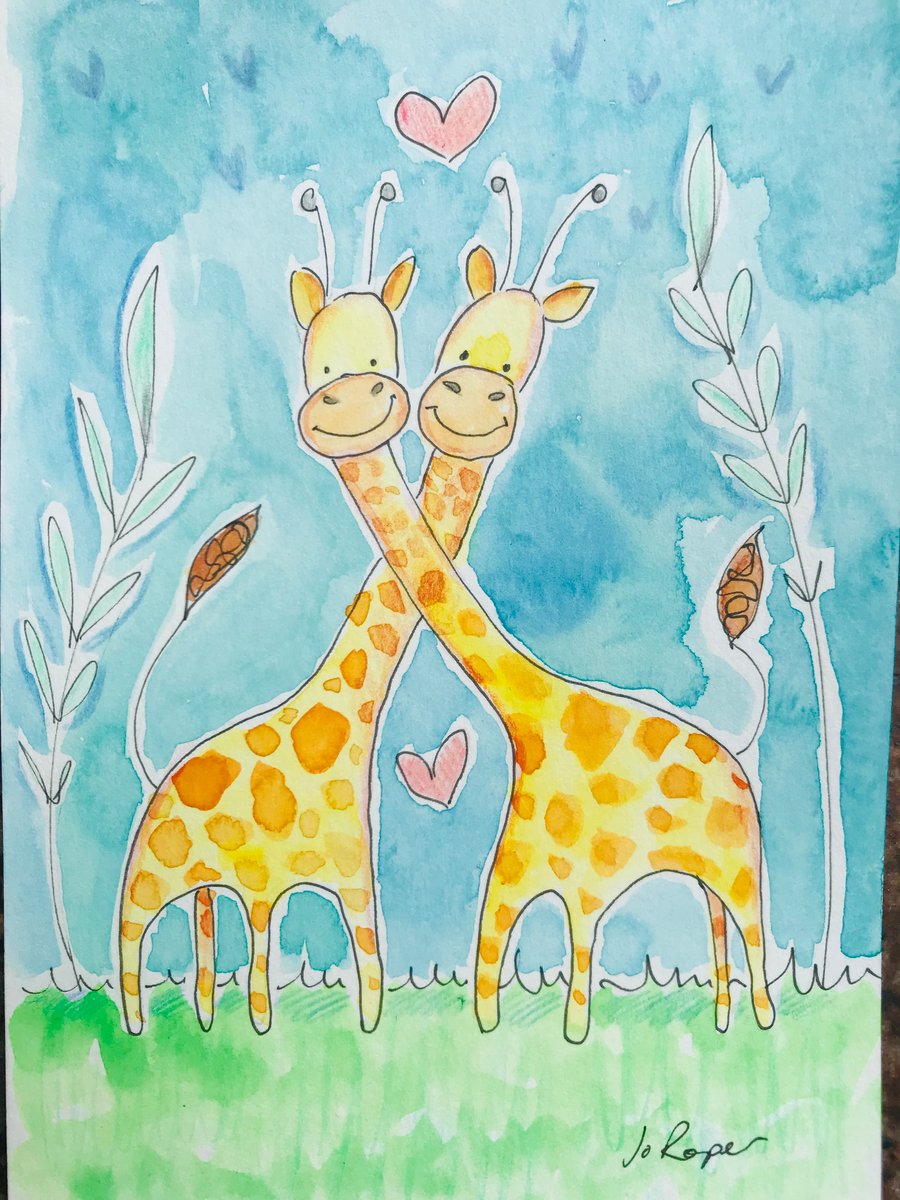 Original Painting Giraffes in love Jo Roper