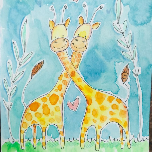 Original Painting Giraffes in love Jo Roper