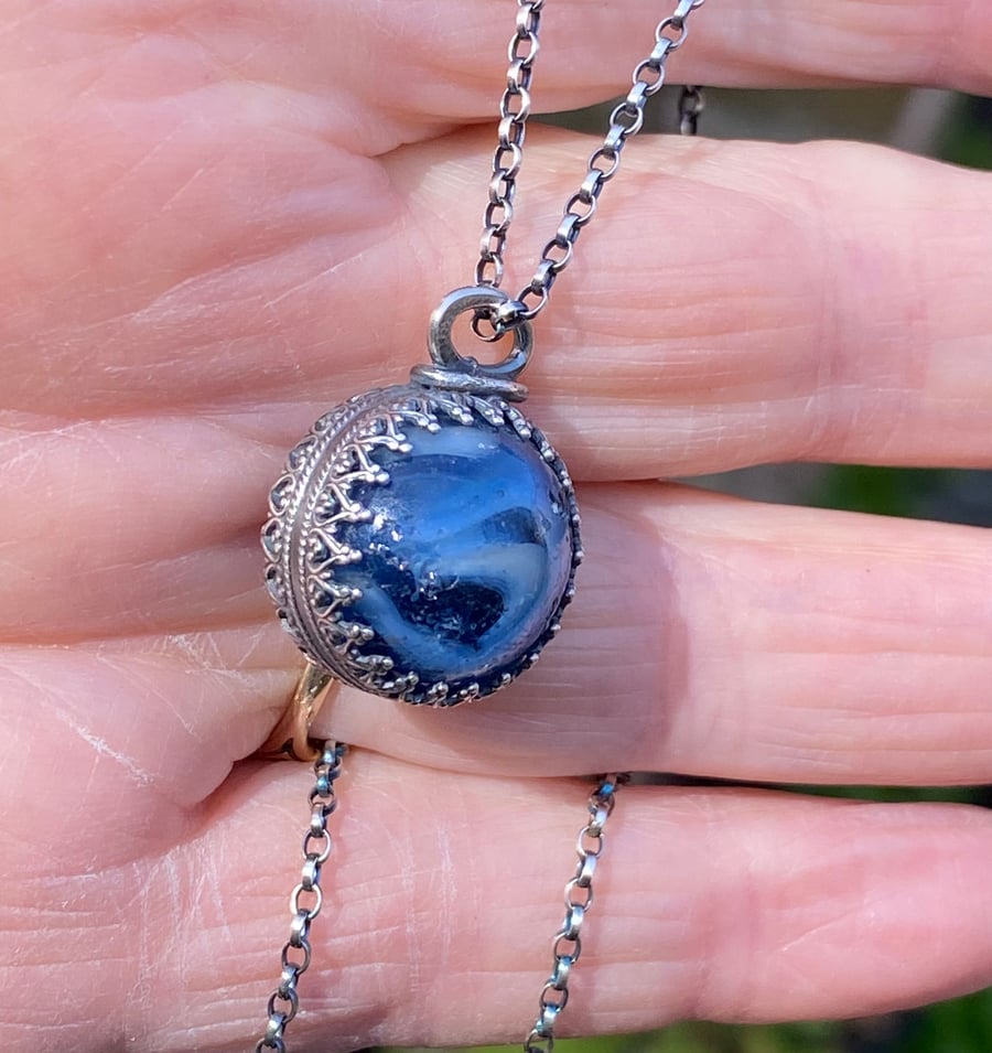 Blue swirl marble pendant
