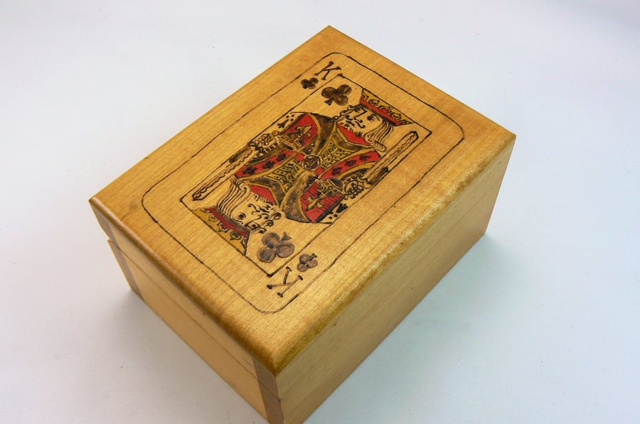 Playing card box with cards (Pyrography)