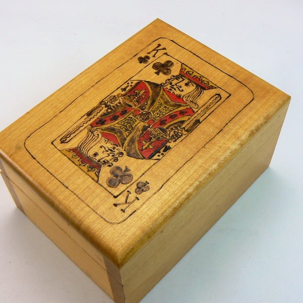 Playing card box with cards (Pyrography)