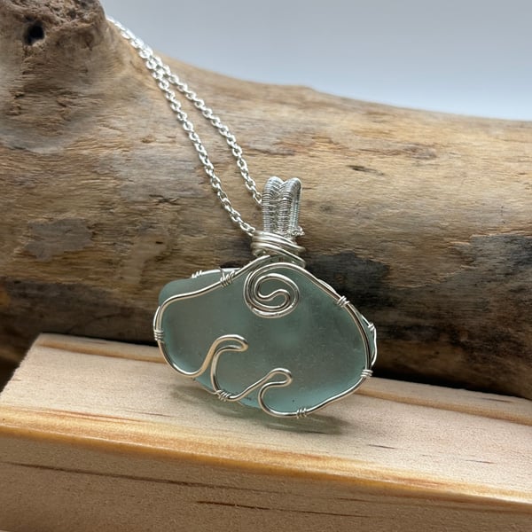 Scottish Sea Glass Pendant, Unique design, Waves