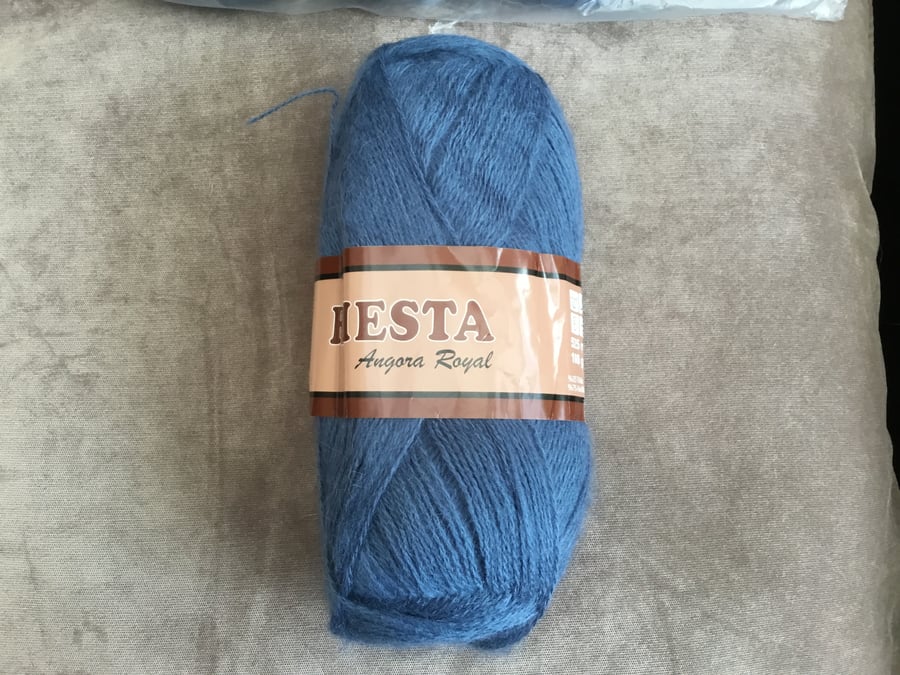 5 x 100g Fiesta Augora Royal Mohair and Acrylic Blend Yarn in Dusky Denim Blue.