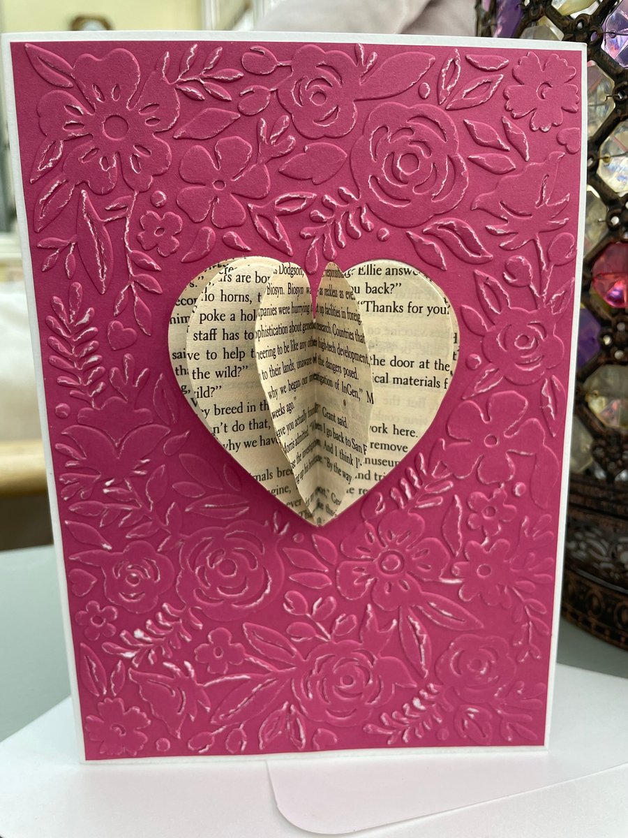 Floral embossed book page 3D heart with love card