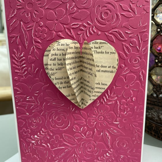 Floral embossed book page 3D heart with love card