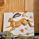 Mr Hare Pottery Wallhanging,  Hare art, Hares, Earthenware Hare, Leaping Hare