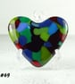 Fused glass red blue green heart pocket hug with stand 5x4.5cm handcrafted (69)