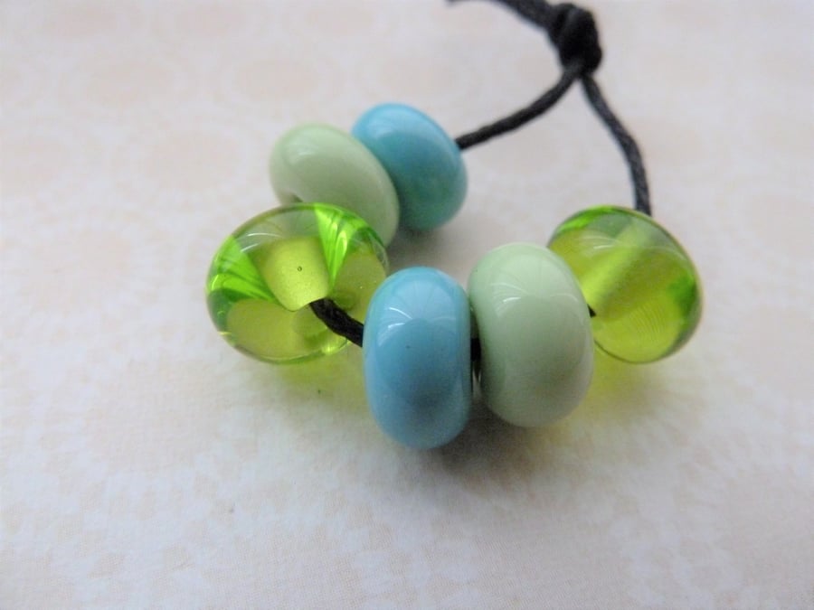 blue and green lampwork glass spacer beads