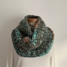 INFINITY SCARF , cowl . Alpaca blend. Chunky. Super-soft. 'Tor'. Greens.