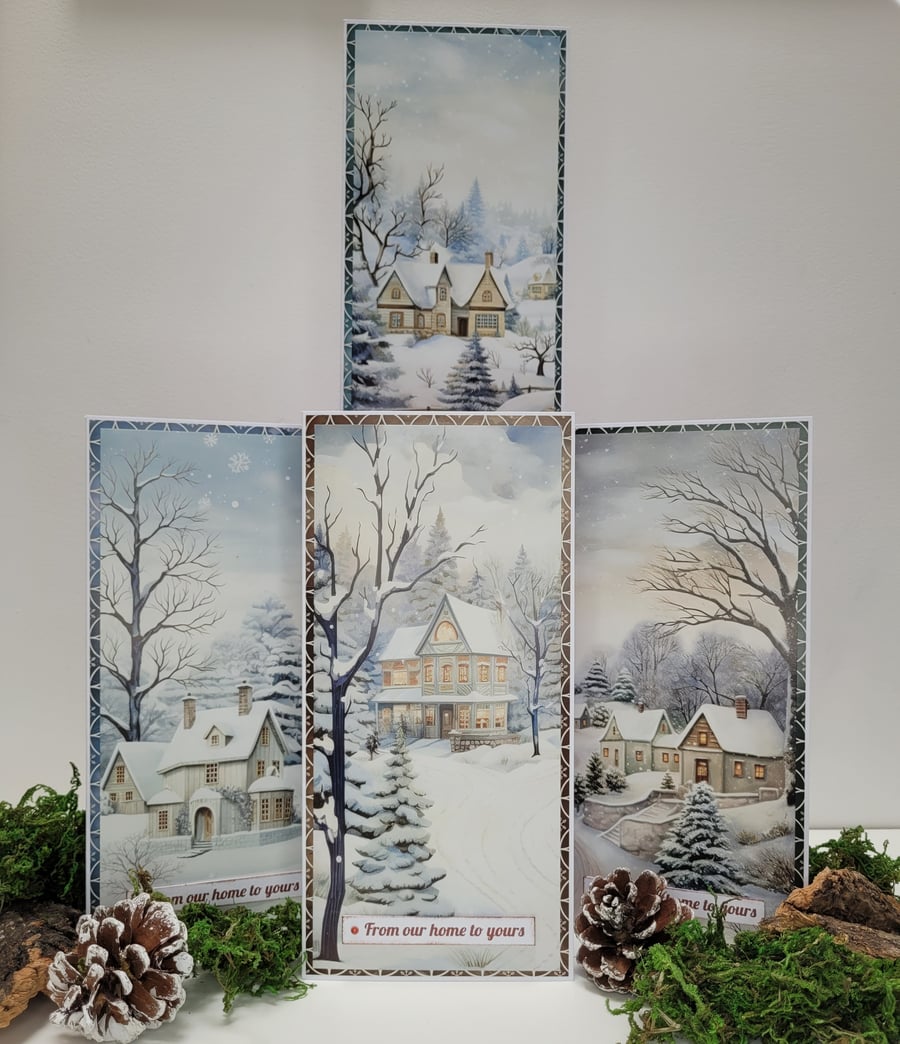 Set of 4 Festive Greetings Cards - Non Religious Christmas Cards