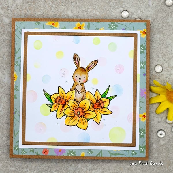 Card - blank cards, bunny, daffodils, easter, baby, all occasions