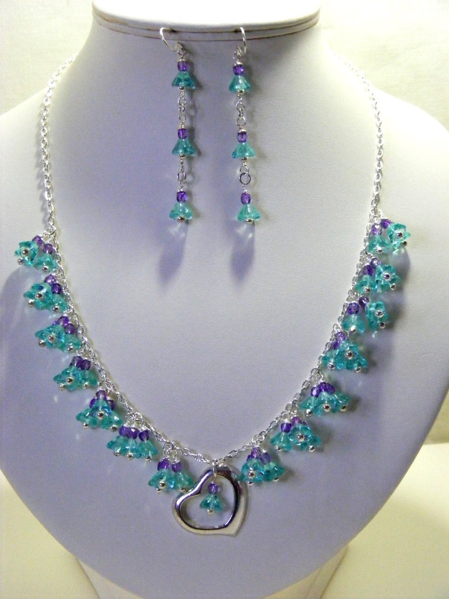 Aqua and Purple Czech Glass Jewellery Set