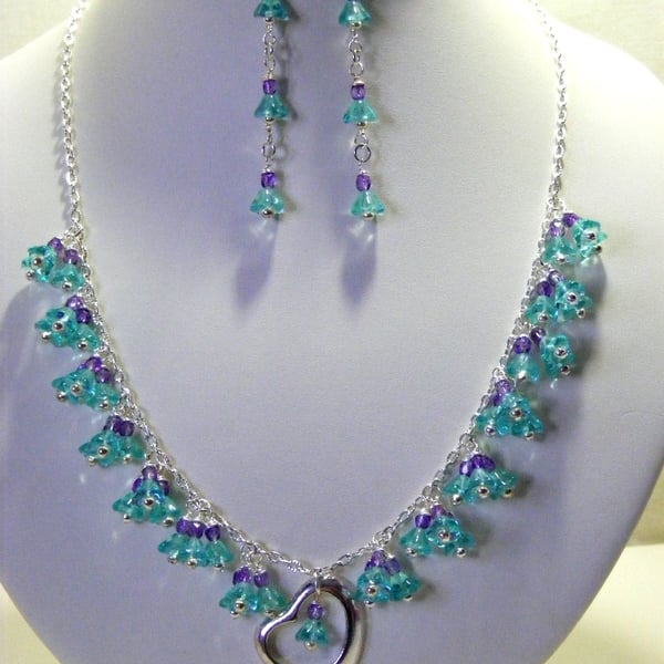 Aqua and Purple Czech Glass Jewellery Set